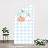 Aperturee - Aperturee Blue White Rhombus Pumpkins Birthday Half Moon Arch Backdrop